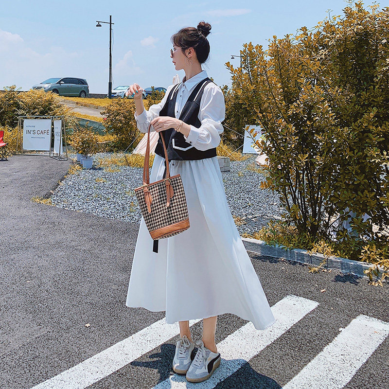 小众设计感撞色拼接长袖连衣裙女秋季2024新款时尚洋气衬衫长裙子,女装连衣裙,浙宝199