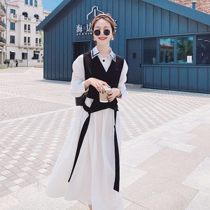 白色连衣裙女夏新款气质显瘦法式设计感小众马甲a字衬衫裙图片