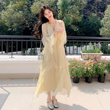 黄色木耳边连衣裙女春季2025新款独特漂亮法式高级感度假仙女长裙，商品下架区，浙宝199