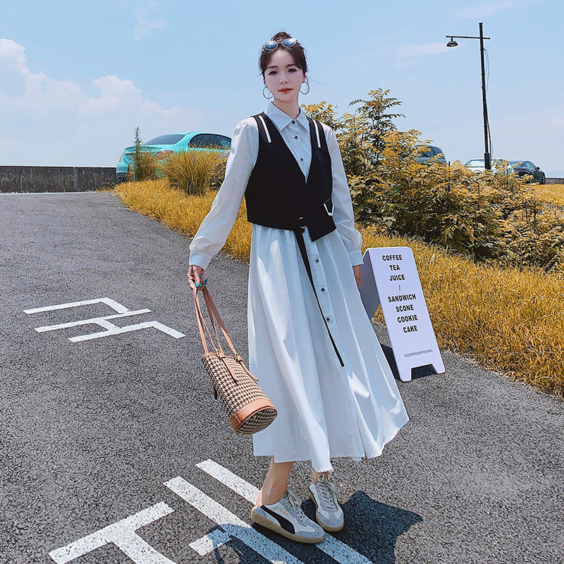 小众设计感撞色拼接长袖连衣裙女秋季2024新款时尚洋气衬衫长裙子,女装连衣裙,浙宝199