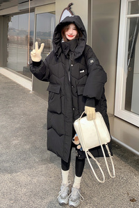 冬新款中长款宽松加厚黑色面包服大码胖mm保暖棉袄东北连帽棉衣女图片