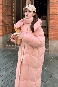 粉色韩版宽松90白鸭绒羽绒服外套女冬2024新款长款过膝加厚面包服图片