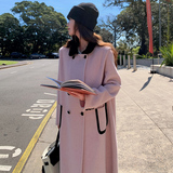 粉色加厚毛呢外套女2023冬季新款韩系设计感撞色拼接小香风呢大衣，女装毛呢外套，浙宝199