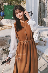 韩系复古泡泡袖连衣裙女2025年春秋季新款法式修身显瘦茶歇长裙子图片