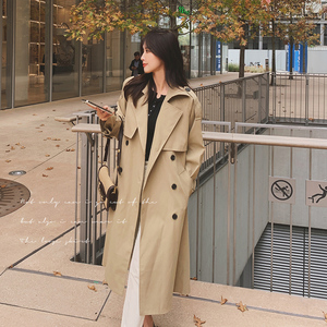 双排扣卡其色风衣女中长款宽松显瘦2024新款气质休闲韩版大衣外套,女装风衣,浙宝199