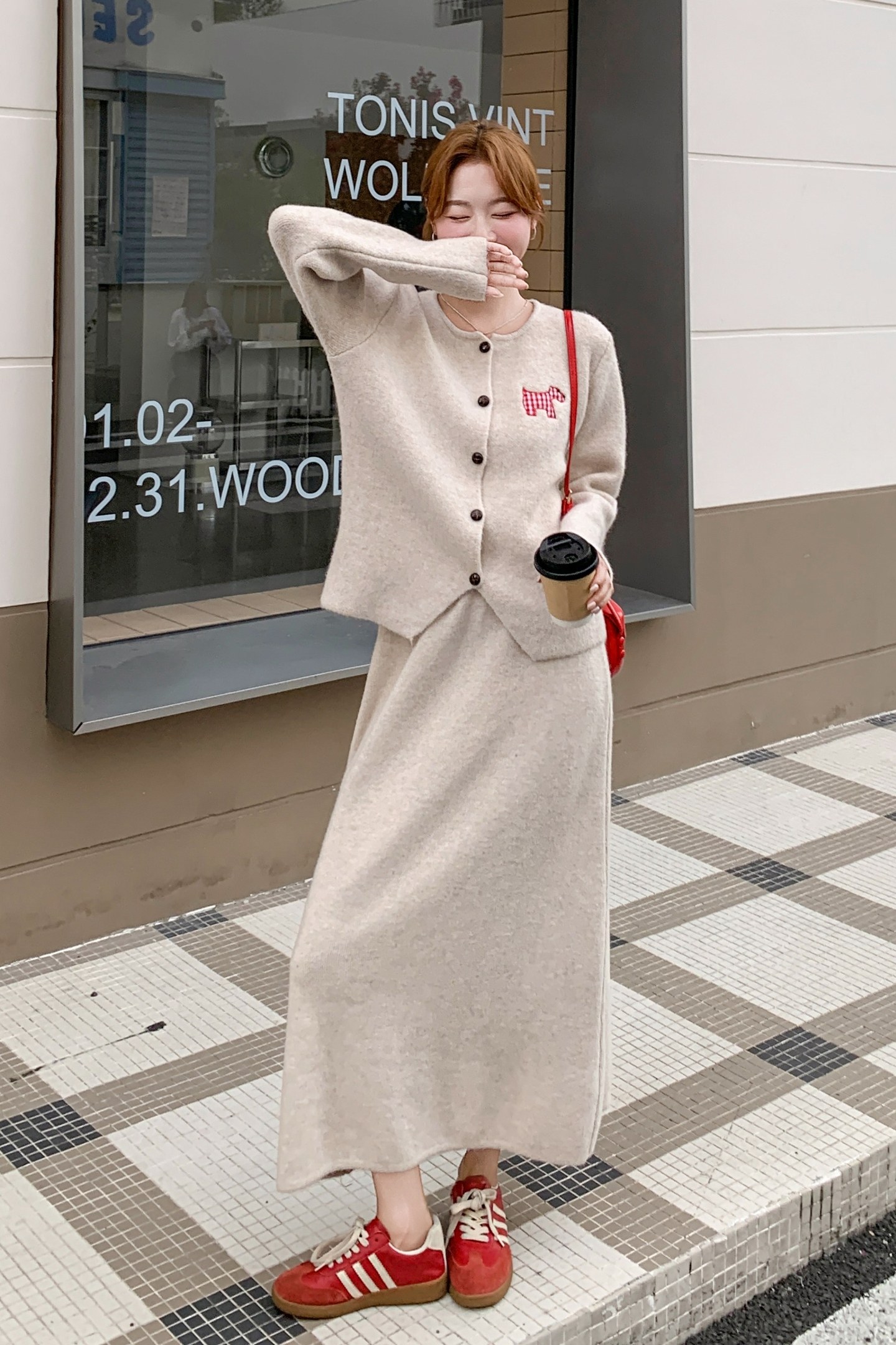 199-26375-P135-控198【好款现货】二件套弹力半身裙毛织套装开衫,女装套装/套裙,浙宝199