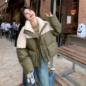 设计撞色网红爆款90白鸭绒羽绒服外套女短款小个子加厚面包服新款图片