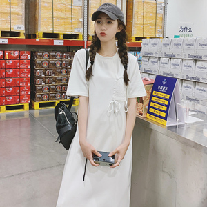 休闲白色T恤连衣裙女夏2025新款慵懒风小众设计感宽松直筒长裙子图片