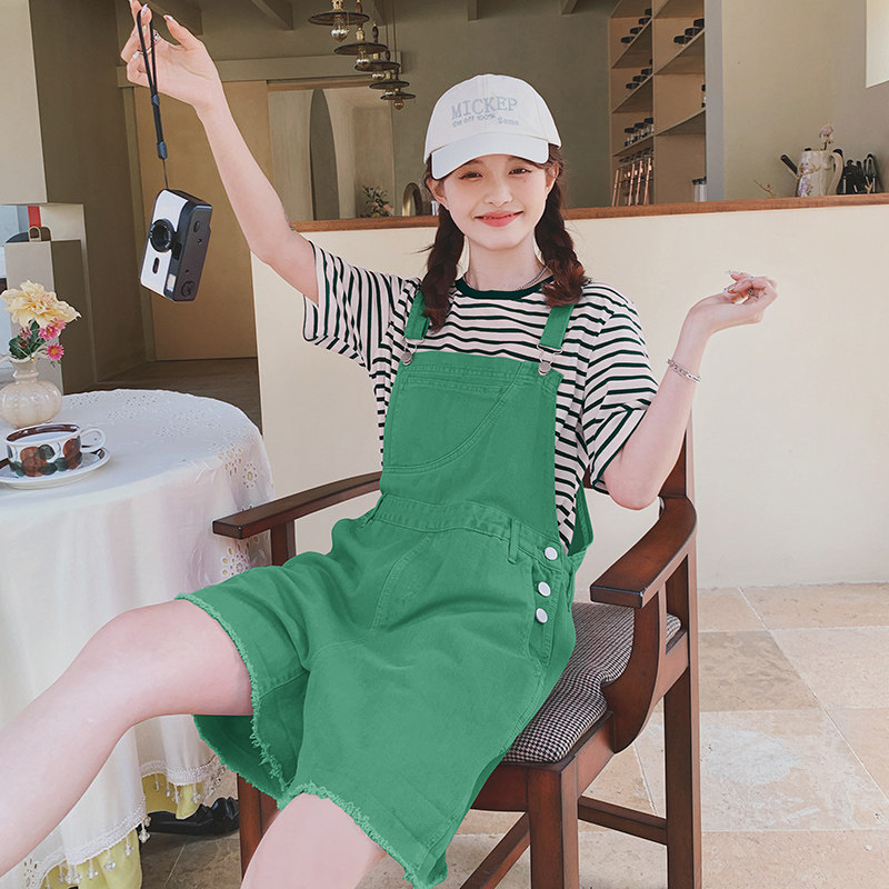 绿色工装背带裤夏季女薄款2025新款酷盐系网红炸街阔腿裤,女装牛仔裤,浙宝199