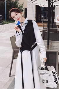 白色连衣裙女夏新款气质显瘦法式设计感小众马甲a字衬衫裙图片