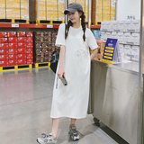 休闲白色T恤连衣裙女夏2025新款慵懒风小众设计感宽松直筒长裙子，女装连衣裙，浙宝199