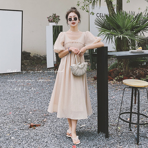 法式浪漫高腰连衣裙夏季女高级感裙子2025新款气质绝美显瘦长裙子图片