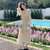 黄色木耳边连衣裙女春季2025新款独特漂亮法式高级感度假仙女长裙，商品下架区，浙宝199