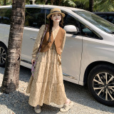 卡其色法式小个子碎花连衣裙女春2025新款时尚减龄马甲，女装连衣裙，浙宝199