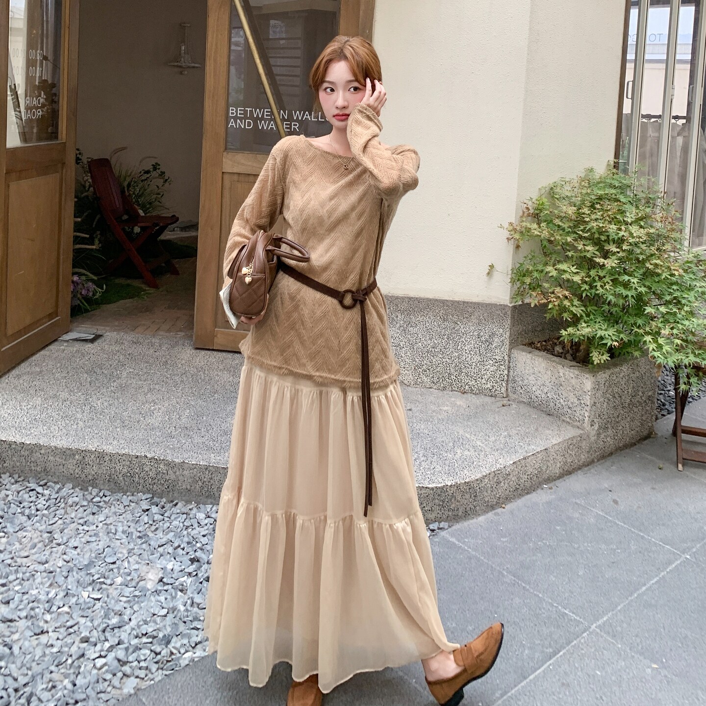 199-26367-P165-控238【好款现货】二件套半身莎裙上身小衫送皮带,女装连衣裙,浙宝199