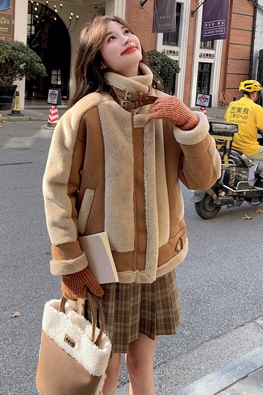 机车皮毛一体【热度冬季现货】风紧扣羊羔毛199-D381-P195-控278,女装短外套,浙宝199