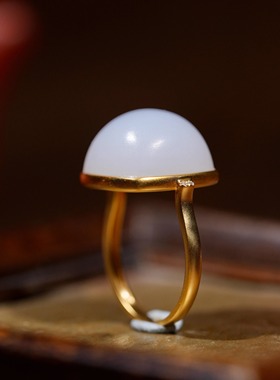 苏工纯手工18k金镶嵌新疆和田玉羊脂白玉方糖戒指女款简约百搭款