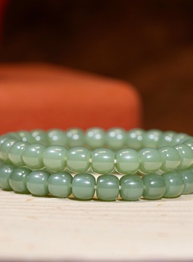 苏工纯手工和田玉俄罗斯碧玉粉青直切7×8手串女款简约百搭款