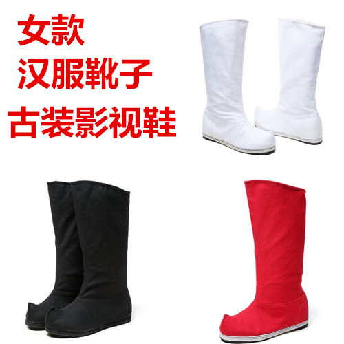汉服鞋翘头弓靴古装女布靴子