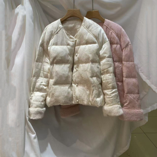 新款 口羽绒服女2024冬季 国风白鸭绒外套潮 盘扣提花仿貂毛袖 新中式