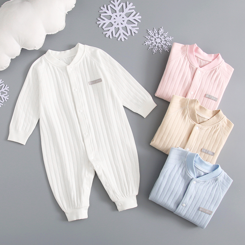 婴儿衣服纯棉保暖哈衣无骨0-3个月宝宝春秋冬爬服新生幼儿连体衣