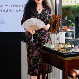 D家原廠原單 進(jìn)口彈力網(wǎng)紗 25早秋 神秘花園圖案連衣裙 精致浪漫