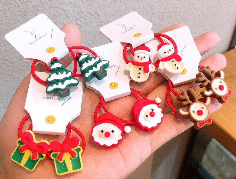 雪人麋鹿橡皮筋发饰儿童圣诞节发绳红色雪花发圈头饰小女孩扎头绳