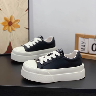 小个子厚底增高运动休闲板鞋 新款 女2026夏季 高级感透气真皮小白鞋