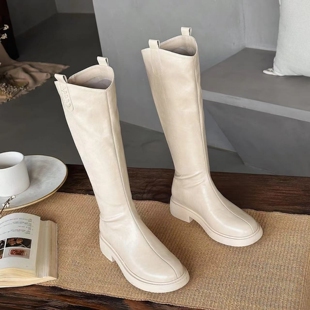 超火粗跟长筒靴子女2025冬季新款复古时尚高筒瘦瘦靴高级感骑士靴