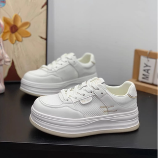 超火单网透气休闲厚底真皮板鞋 韩系时尚 女2026夏季 镂空小白鞋 爆款