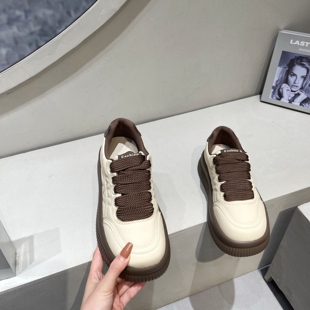 女2025秋季 松糕鞋 新款 运动小白鞋 舒适软底板鞋 真皮百搭厚底休闲鞋