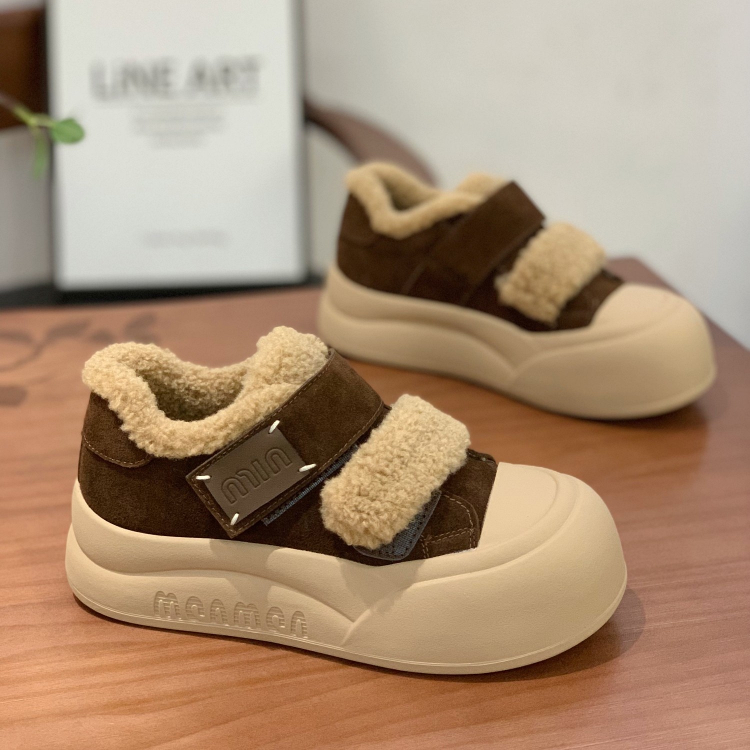 魔术贴大头鞋绒面羊羔毛板鞋女2025冬季爆款百搭减龄低帮加绒棉鞋,女鞋,棉鞋,淘宝优惠券,粉丝福利购,淘宝优惠卷