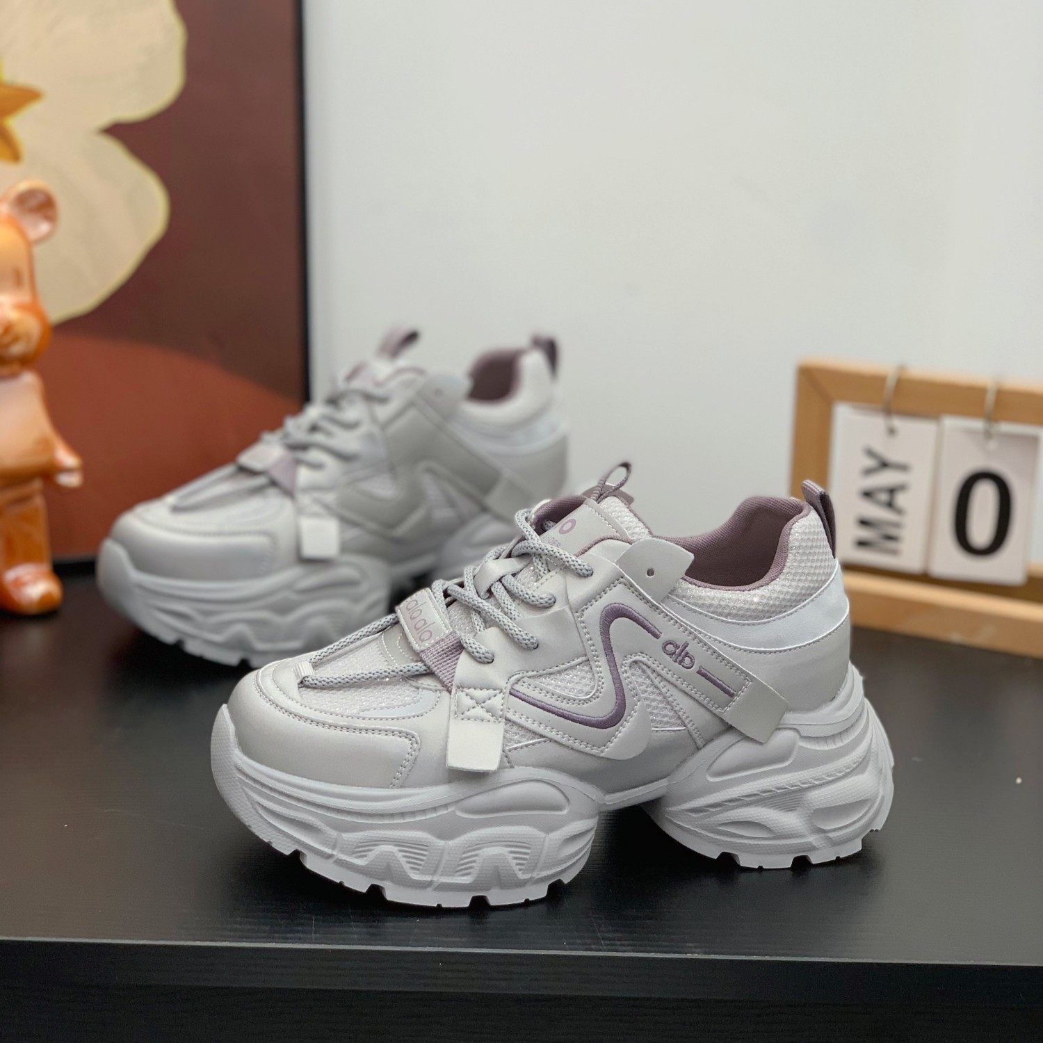 2026春季新款透气网面真皮老爹鞋小个子女增高厚底显瘦休闲运动鞋