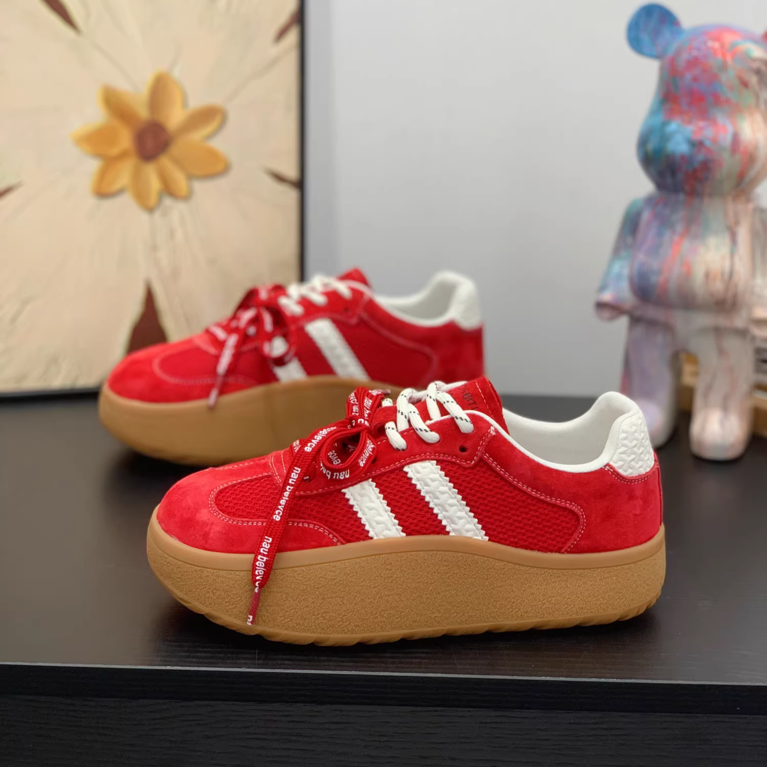 潮流双鞋带时髦拼色娃娃头摇摇鞋