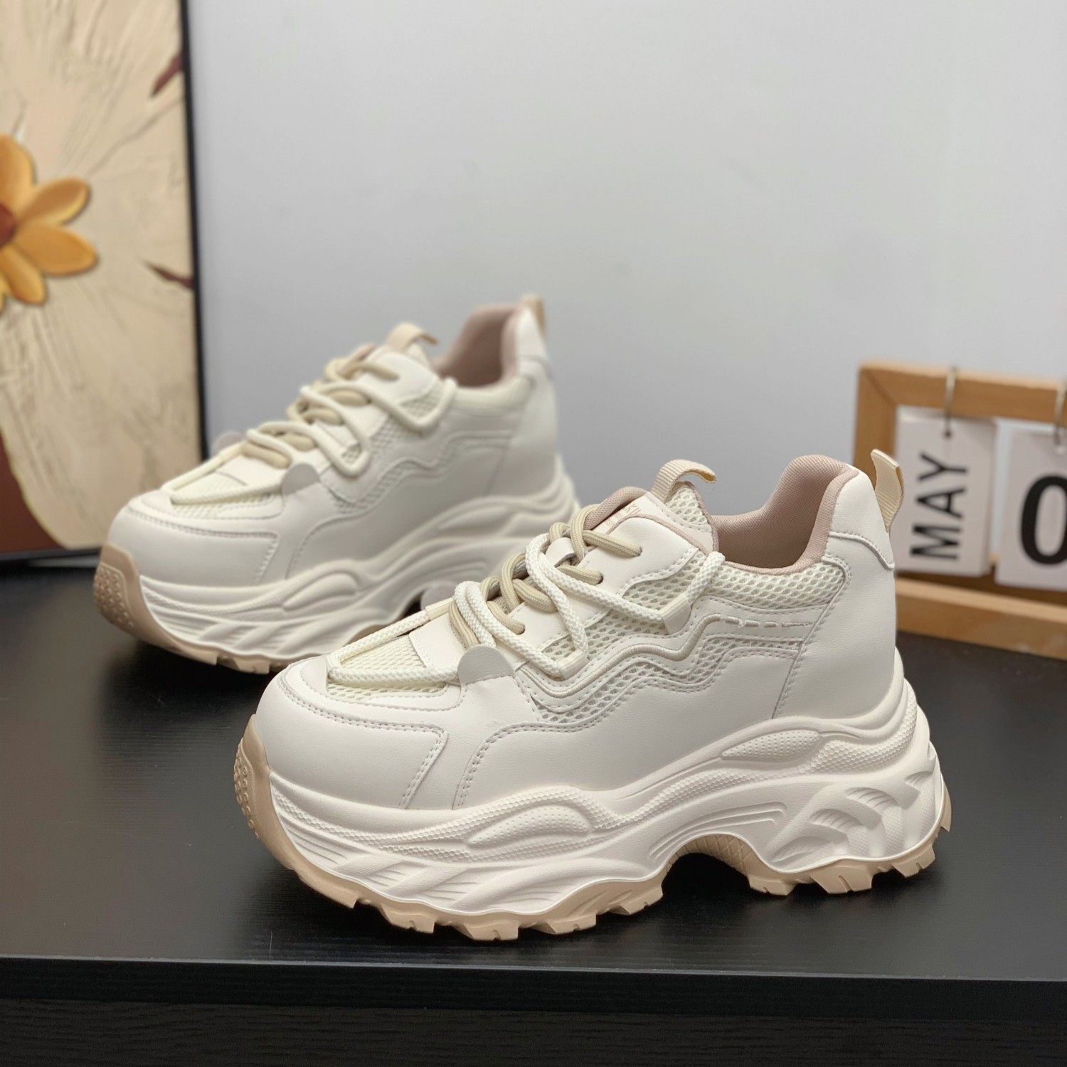 内增高8CM真皮老爹鞋小个子女2026春季新款显腿长轻便百搭运动鞋,女鞋,老爹鞋,淘宝优惠券,粉丝福利购,淘宝优惠卷