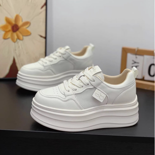 小个子6cm镂空透气板鞋 厚底真皮小白鞋 新款 2026夏季 女运动休闲鞋