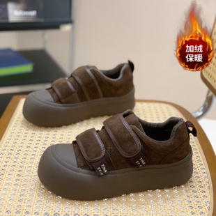 超火丑萌大头鞋女2025冬季加绒保暖爆款厚底面包鞋魔术贴绒面板鞋