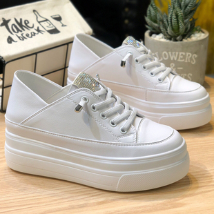 圆头休闲ins运动板鞋 百搭秋季 女厚底8CM女鞋 套脚两穿内增高小白鞋