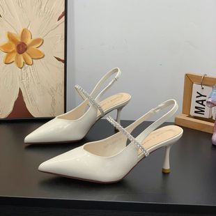 凉鞋 法式 7CM细高跟尖头时装 女2026夏新款 漆皮仙女风气质包头凉鞋