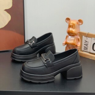 英伦风乐福鞋女2026春季新款小个子增高6cm小皮鞋厚底黑色JK单鞋