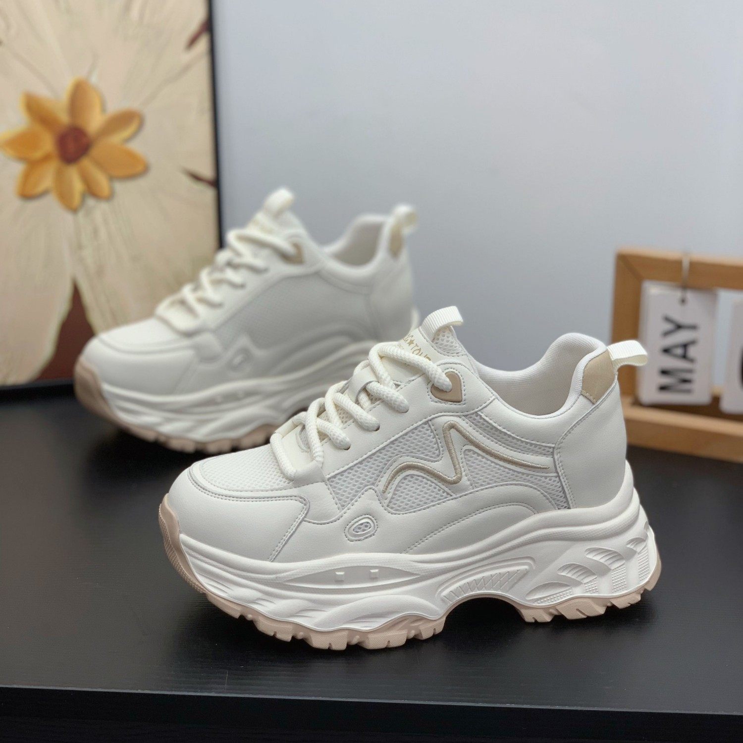 轻便显腿长内增高7CM真皮老爹鞋小个子女2026春季新款百搭运动鞋,女鞋,老爹鞋,淘宝优惠券,粉丝福利购,淘宝优惠卷