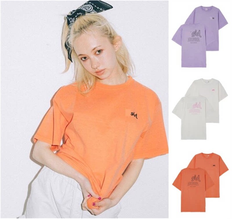 日系 25夏季新款xg 纯色休闲百搭字母短袖T恤宽松百搭休闲 女