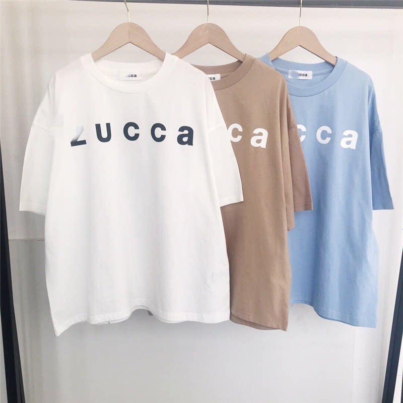 2025夏季新款日系字母印花上衣zucc@纯色宽松百搭款休闲T恤 女