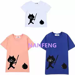 Family Matching! Japanese Surprised Cat Net Summer New Baseball Tee Short Sleeve T-Shirt Family Set
