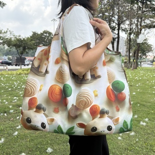 3D卡通单肩包可折叠便携超市购物袋买菜包尼龙大容量手提袋环保袋