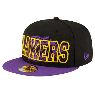 美国NBA代购正品New Era洛杉矶湖人队棒球帽平沿帽子黑紫黄Lakers