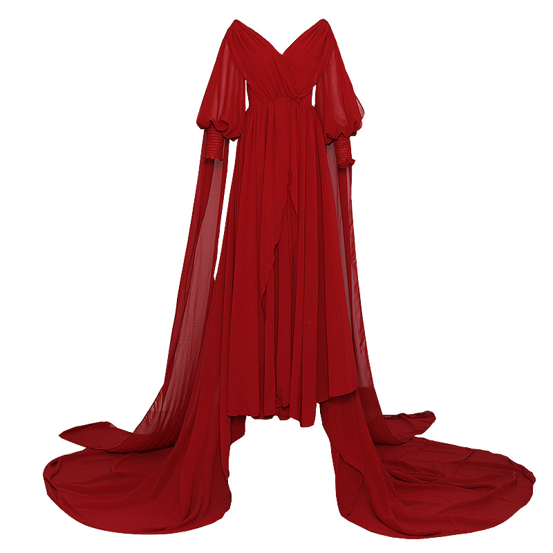 麦叙原创《在逃公主》超仙沙漠度假旅拍红色连衣裙女大摆拖尾长裙