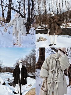 【7折】麦叙原创《波塞冬》菱格提花中长款白鸭绒羽绒服外套女冬