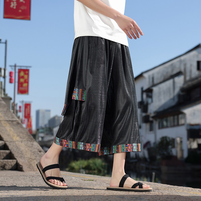 民族风K复古中式渐变色冰感宽松舞蹈阔腿裤七分裤男DK222-P58控78,男装休闲裤,电商A005