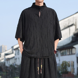 风L新中式风高领盘扣破洞镂空乞丐装冰丝t恤T35-P68控88，男装T恤，电商A005